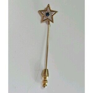 Two-tone Vintage Avon Starshine Blue Rhinestone Stick Pin Lapel Hat 1979 Star